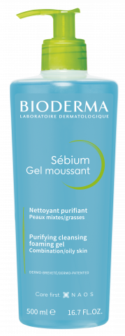 BIODERMA produkto nuotrauka, Sebium Gel moussant 500ml, putojantis gelinis prausiklis riebiai odai